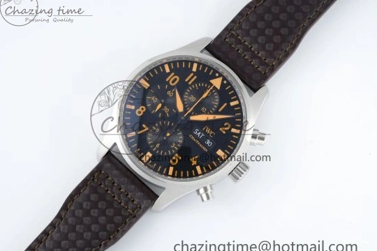 MIROTIME 0509 Pilot Chrono SS AZF 1:1 Best Edition Black Dial Orange Markers on Brown Leather Strap A EasyCare 7065